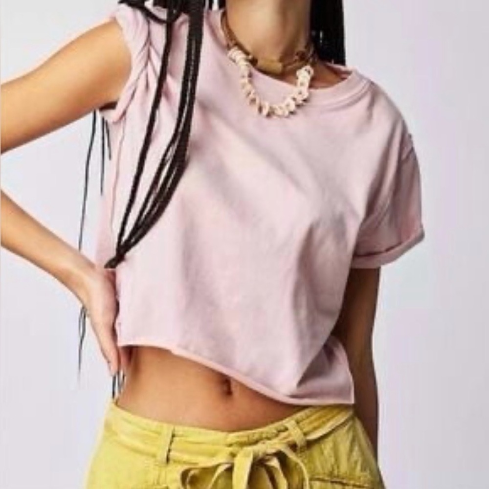 We The Free People The Perfect Tee Crop Raw Hem Pink XS
